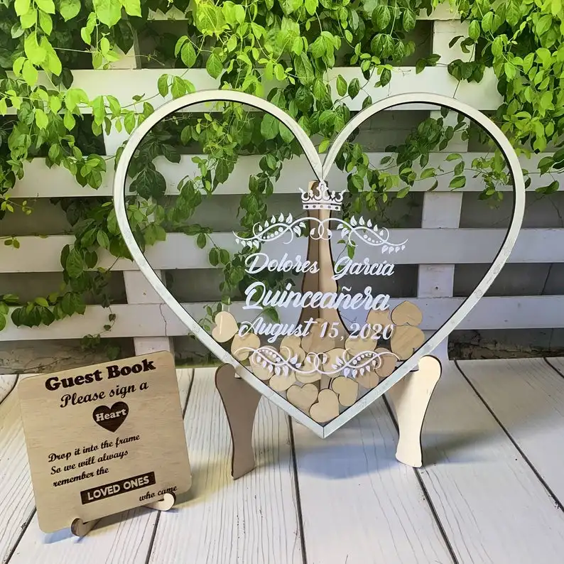 Birthday quinceanera guest book, Sweet 16 guest book, Sweet 15 Heart shaped guestbook, Wedding guestbook alternativ