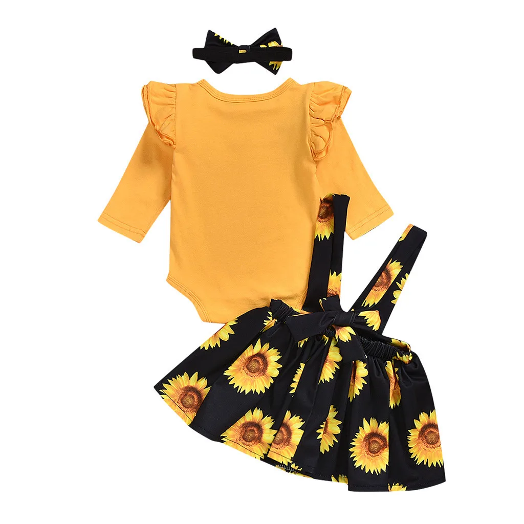 Комплект одежды из 3 предметов с подсолнухом для маленьких девочек, комбинезон с цветочным рисунком для новорожденных девочек, комплект с юбкой на бретелях vetement fille