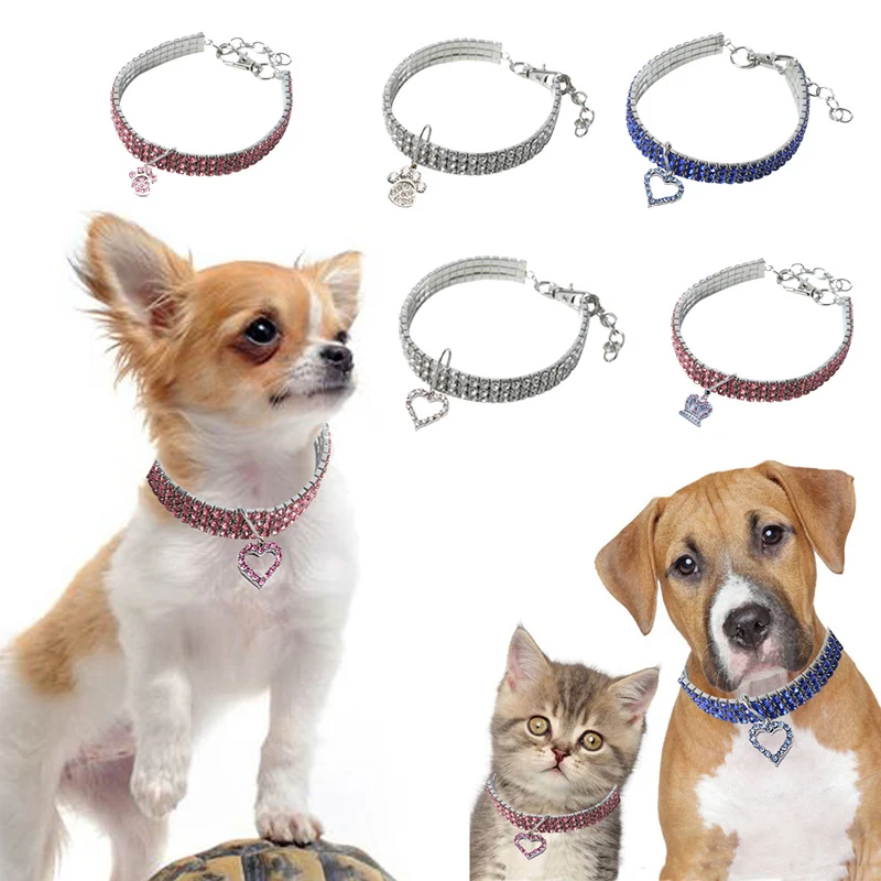 Collare Per Cani In Cristallo Bling Per Cani Di Taglia Piccola Media Love Crown Puppy Cat Mascotas Gotas Accessori Collana Pomeranian Collari Per Anim