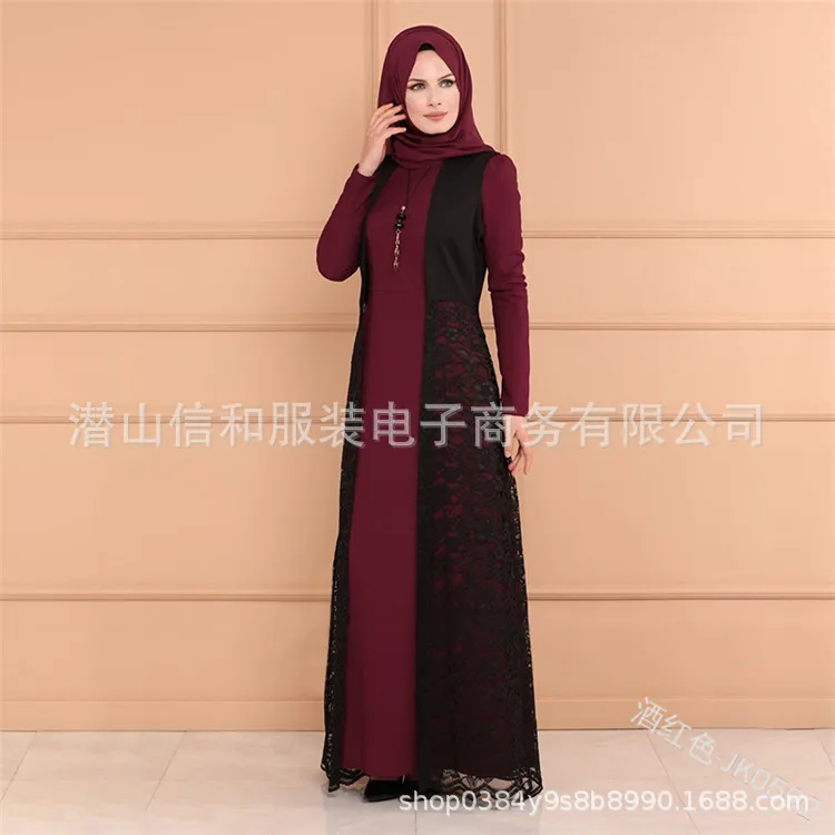 WEPBEL мусульманское женское платье abaya с длинным рукавом, кружевное тонкое Новое повседневное модное лоскутное элегантное женское платье с круглым вырезом, Длинные Макси платья