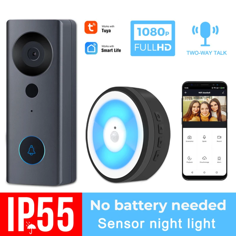 Tuya WIFI Doorbell Smart Home Wireless Phone DoorBell Security Alarm 1080P HD Camera IR Night Video Intercom Bell For Apartment |