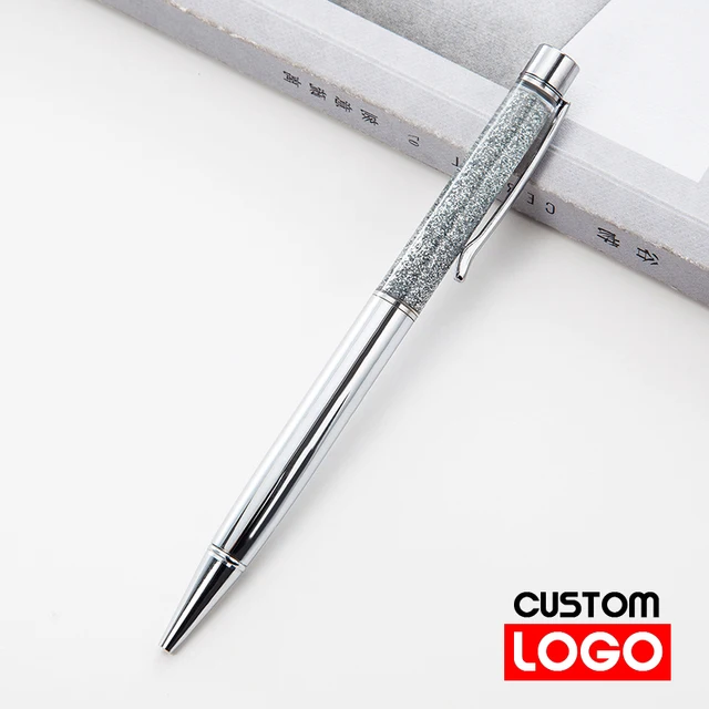 Creative Gold Foil Oil Pen Crystal Wafer Pen High-grade Metal Signature Pen Custom LOGO Lettering Engraved Name Stationery Electroplated silver