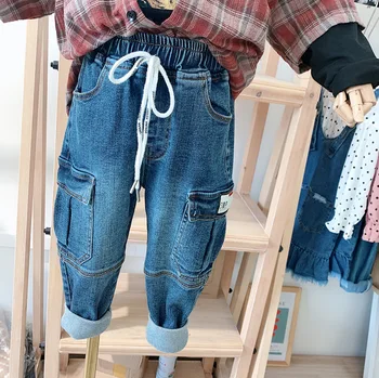 

2020 Spring New Children's Clothing Boys Tide Pocket Jeans Fashion Kids Boys Casual Cargo Pants Toddler Denim Pants Baby Jeans