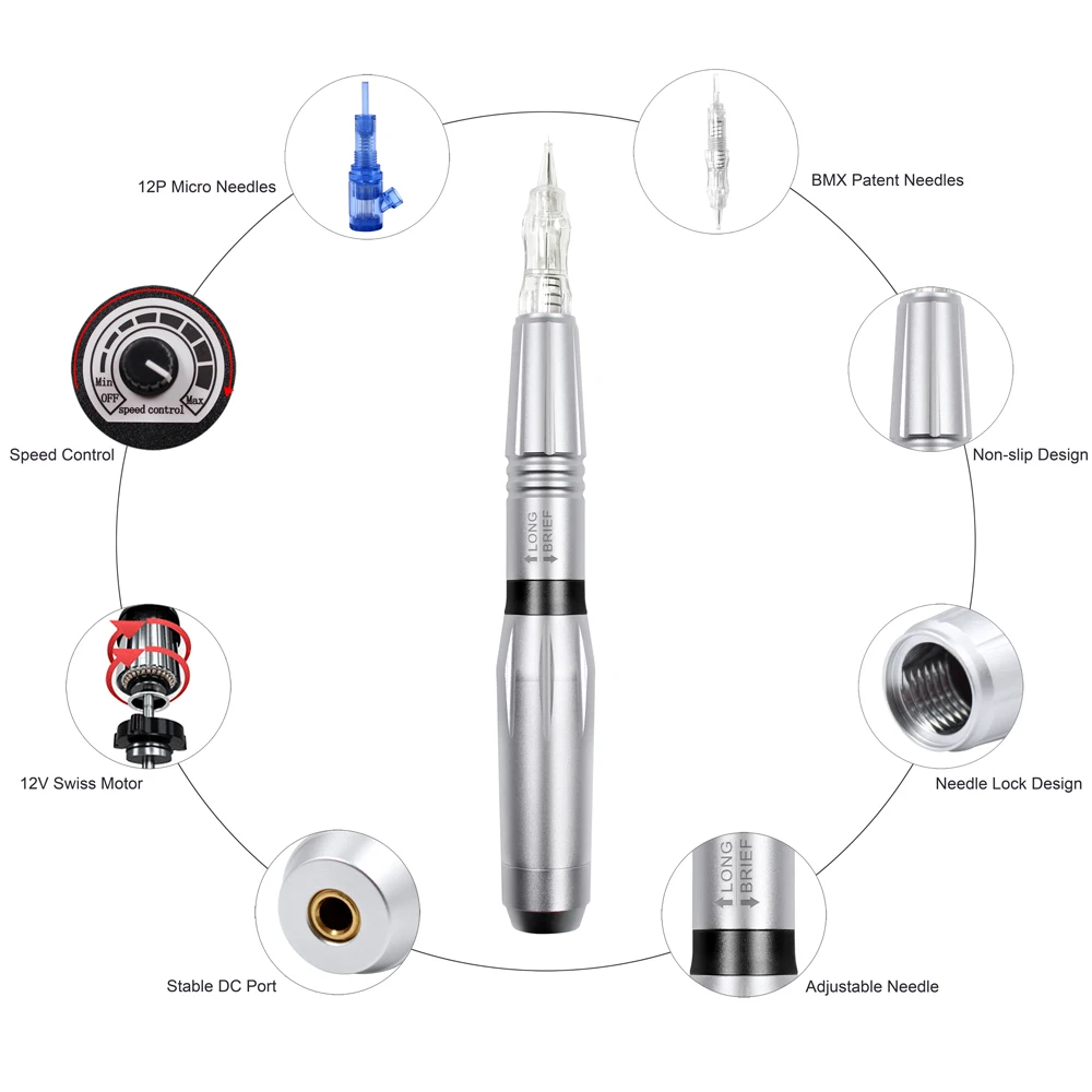 Перманентный макияж машина татуировки Профессиональный Швейцарский Двигатель Татуировки Ручка для 3D бровей с биомазером Needdles набор