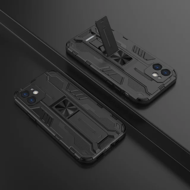 Luxury Bracket Armor Metal Magnetic Protector Phone Case For Xiaomi Redmi Note 9 Pro 9S Max Shockproof Invisible PC Back Cover Black