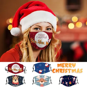 

2PCS Christmas Cartoon Mask For Adults Adjustable Washable Reusable Mouth Mask Women Men Unisex Face Cover Xmas Mascarilla Tela