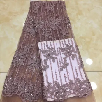 

Peach Sequins Style African Net Lace Elastic Fabrics beads High Quality Sequined Embroidered Mesh Lace Material Wedding Fabrics