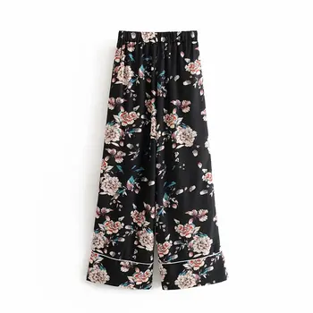 

Vintage Chic Floral Print Wide Leg Pants Stylish Retro Women Loose Elastic Waist Long Trousers Casual Ladies Pantalones