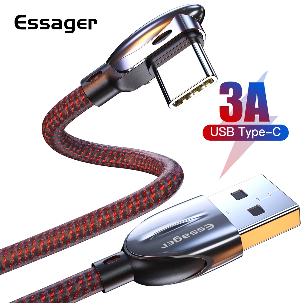 Кабель зарядный Essager 90 углов USB C 3 А для Samsung S10 S9 Note 9 A50|Кабели мобильных телефонов| |