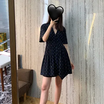 

Women Dress Color S-Wave point plating Short-Sleeve Deep V-Waist Split Two-Piece Dress