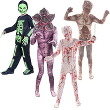 Детские костюмы на Хэллоуин для мальчиков и девочек, костюм зомби для косплея, каннибал, цветочный макияж, вечерние идеи, ужас, ночь, оборотень, мутанты, комбинезоны