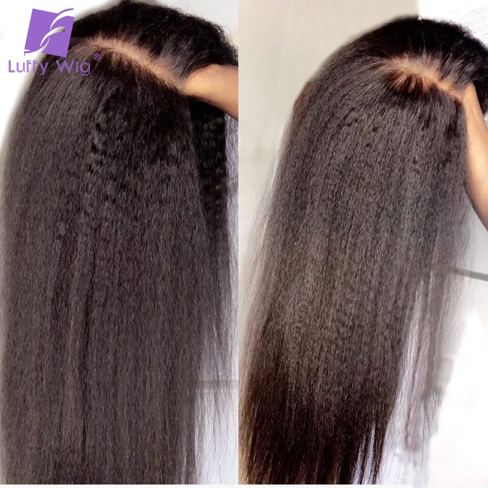Remy Brazilian Kinky Straight Hd Transparent 13x6 Lace Front Human Hair Wigs Preplucked With Baby Hair Bleached Knots LUFFY