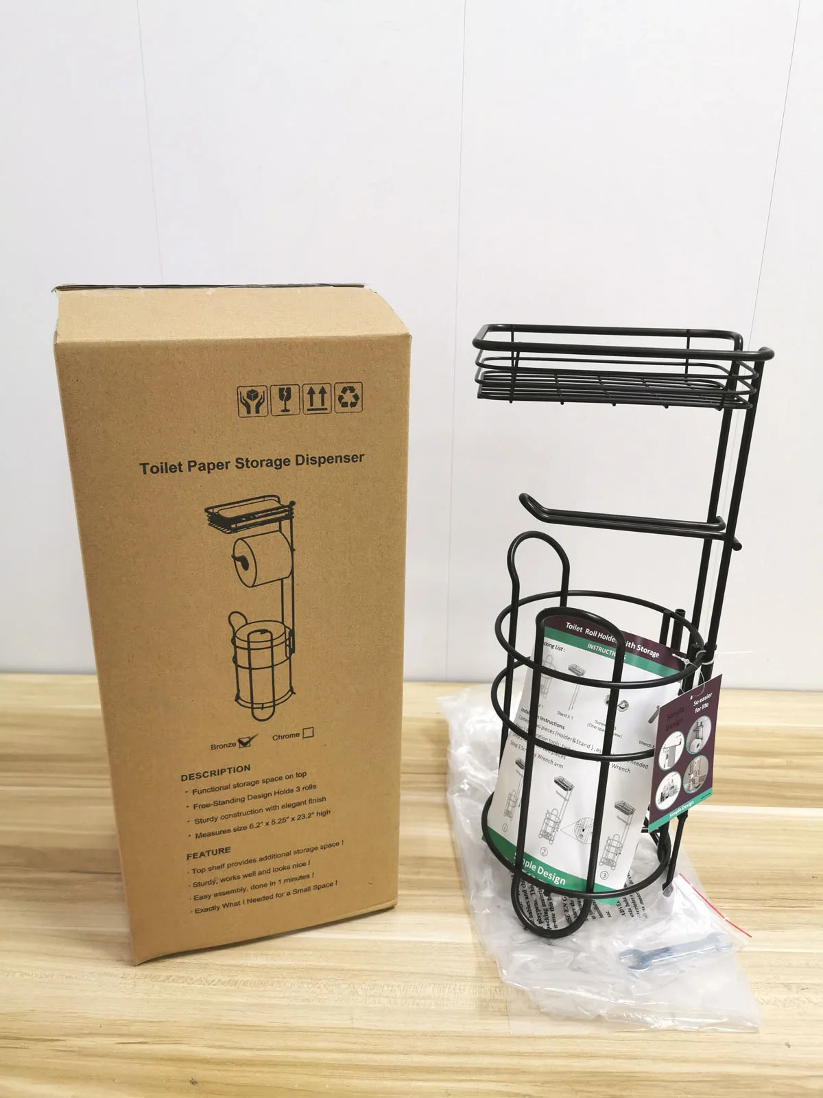 Description Picture 2 of itemStainless Steel Bathroom Paper Roll For Phone Tissue Multifunctional Storage Shelf Toilet Paper Holder Vertical Storage Basket