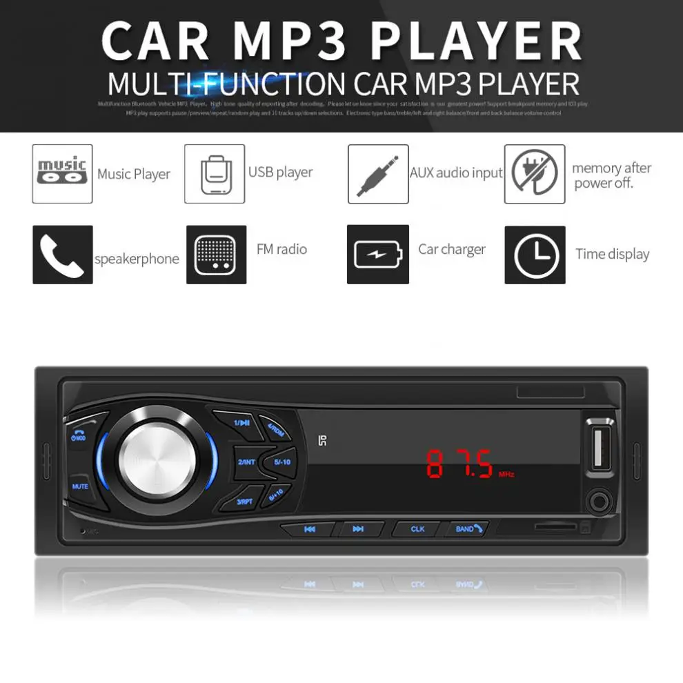 

12V Bluetooth Car Radio MP3 Player Vehicle Stereo Audio with Remote Control Support FM / USB / SD / AUX In