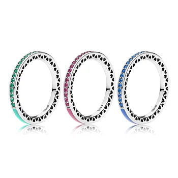 

Authentic 925 Sterling Silver Radiant Sparkle Hearts of Europe Ring For Original Women Bead Charm Gift DIY Jewelry