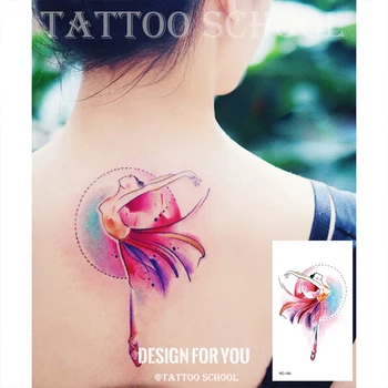 

Waterproof Temporary Watercolor Tattoo Stickers Hand-drawn art Ballet Dancer Body Fake Tatoo Flash for Woman Hand Back