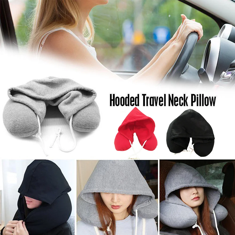 Взрослых полёт шеи поддержка шеи Подушка с шляпой портативный Drawstring твердая подушка путешествия u-образный Microbeads с капюшоном