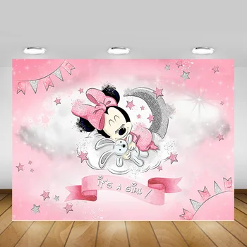 

Minnie Mouse Theme Baby Shower Backdrop Photography Cartoon Newborn Pink Girl Birthday Photo Background Photo Studio Photocall