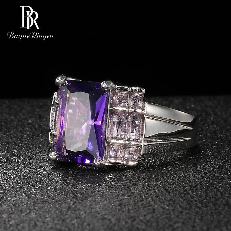 Bague Ringen, геометрическое серебро 925, Ювелирное кольцо с камнями для женщин, прямоугольник, аметист, высокое качество, нежный женский подарок