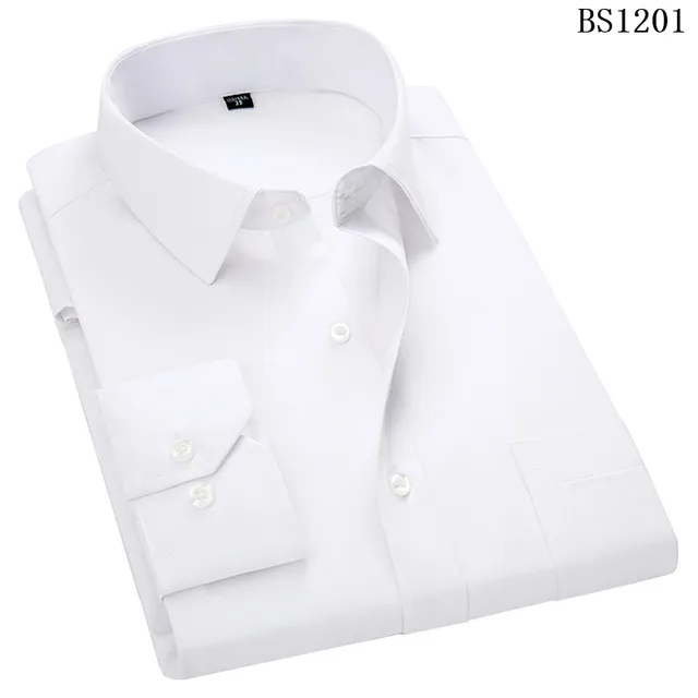 Plus Large Size 8XL 7XL 6XL 5XL 4XL Slim Fit Mens Business Casual Long Sleeved Shirt Classic Striped Male Social Dress Shirts BS1201 White