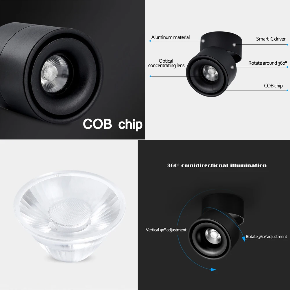 AC 85-240V Mondern потолочный светильник поверхностного монтажа 360 ° Вращающийся складной фонарик задний фонарь 3 Вт/5 Вт/7 Вт/10 Вт/12 Вт светильник