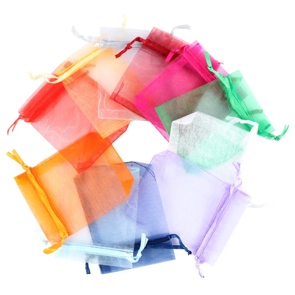 50 Uds. De bolsas transparentes de Organza para regalo, caja de regalo de Navidad y Halloween, bolsas de regalo, bolsas de boda, caja de dulces de Chocolate