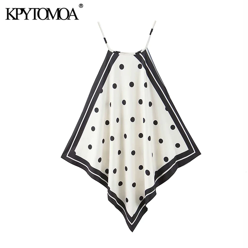 KPYTOMOA Women 2020 Fashion Polka Dot Asymmetric Halter Blouses Vintage Sleeveless Side Vents Straps Female Shirts Chic Tops KPYTOMOA Women 2020 Fashion Polka Dot Asymmetric Halter Blouses Vintage Sleeveless Side Vents Straps Female Shirts Chic Tops