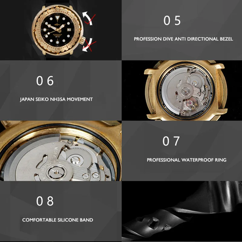 Мужские подводные часы Роскошные мужские HEIMDALLR модные автоматические