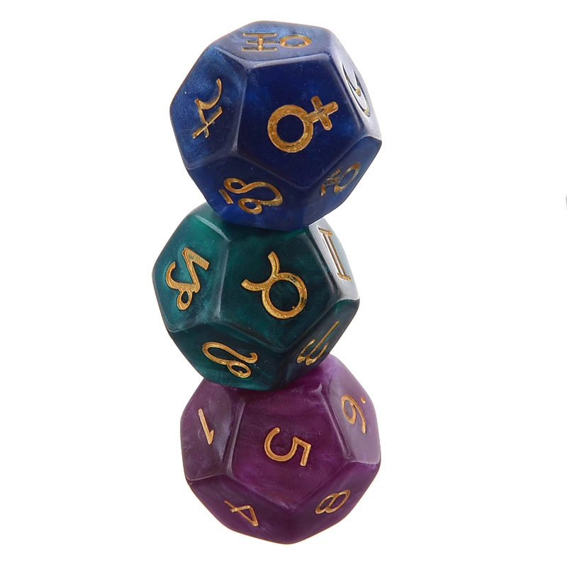 Mayitr 3 pcs 12-sided Polyhedral Dice Astrology Creative Dice For Constellation Games