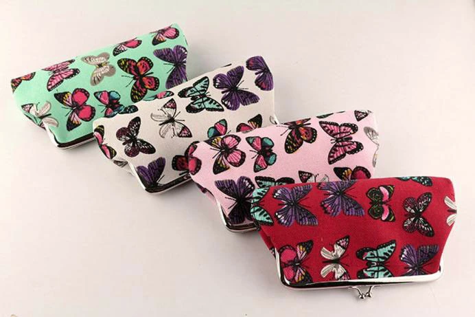 Fashion Woman Purses Elegant Butterflies Canvas Student Pink Wallet For Mobile Phone Green Long Coin Purse For Girl Gifts 814