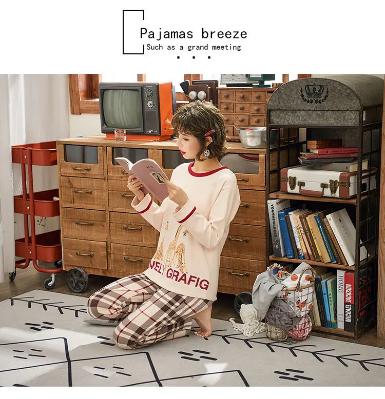 Pajamas Women's Spring And Autumn 6535 Cotton Long Sleeve Trousers Korean-style Women's Summer Thin Section Nursing Home Wear Tw