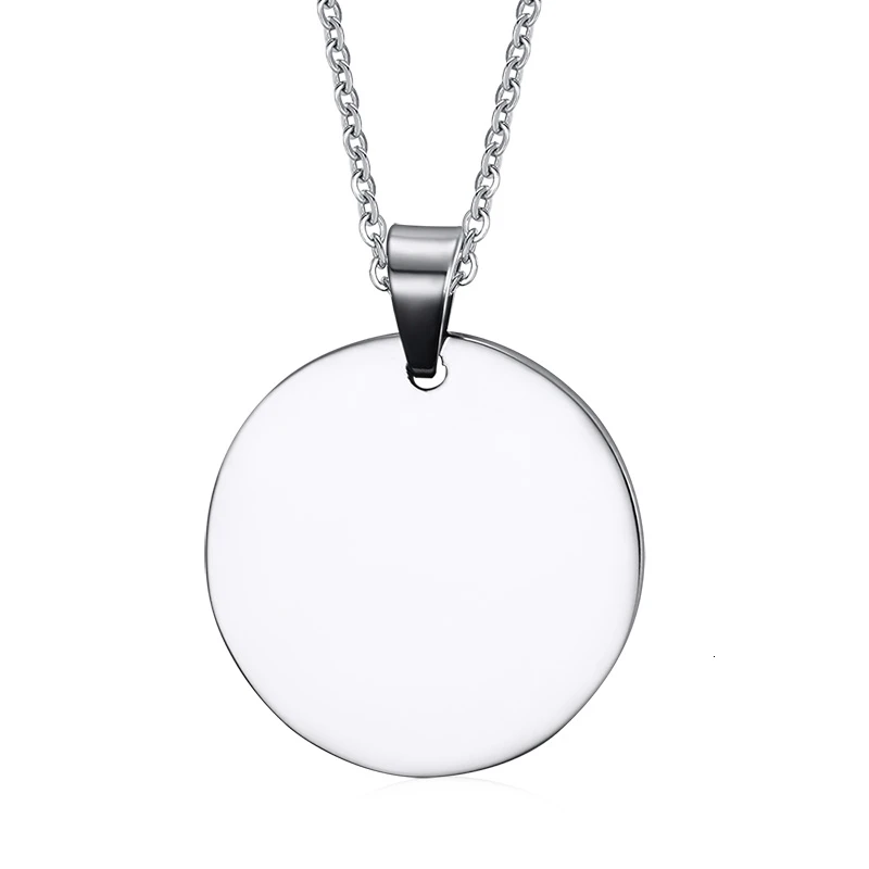 round necklace Персонализированная собачья бирка мужское ожерелье на заказ фото имя текст армейское имя выгравированное сердце Dogtag круглый кулон отец унисекс подарки - Окраска металла: round necklace