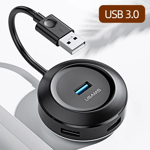 USAMS USB C концентратор USB 3,0 концентратор разветвитель несколько USB 2,0 Hab type C концентратор мульти Hab расширитель 4 порта концентратор для ПК ноутбук адаптер - Цвет: Black  USB 3.0