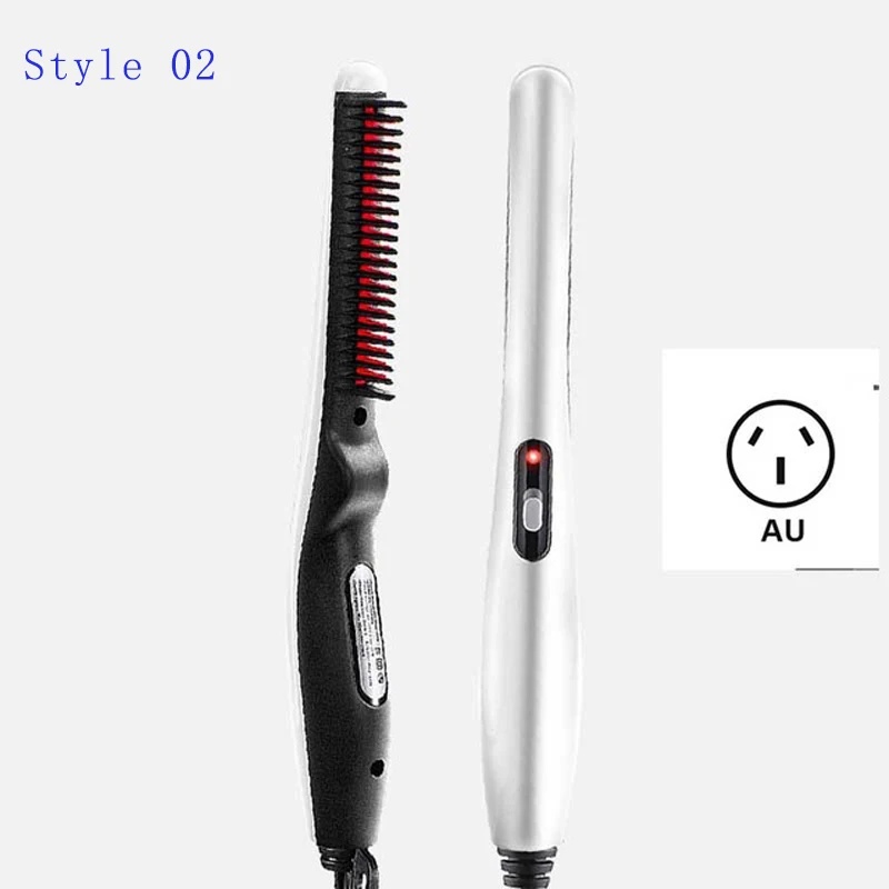 Style 02 AU Многофункциональный выпрямитель для бороды, расческа для волос, расческа для выпрямления волос, расческа для завивки волос, быстрый стайлер для волос для мужчин - Цвет: Style 02 AU