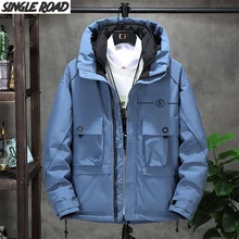 SingleRoad, зимняя куртка для мужчин, новинка, с карманами, уличная одежда, теплые куртки на утином пуху, повседневное пальто, Мужская ветровка с капюшоном, верхняя одежда для мужчин
