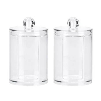 

2Pcs Cotton Pad Organizer Box, Round Clear Acrylic Holder for Cotton Pads and Makeup Puff
