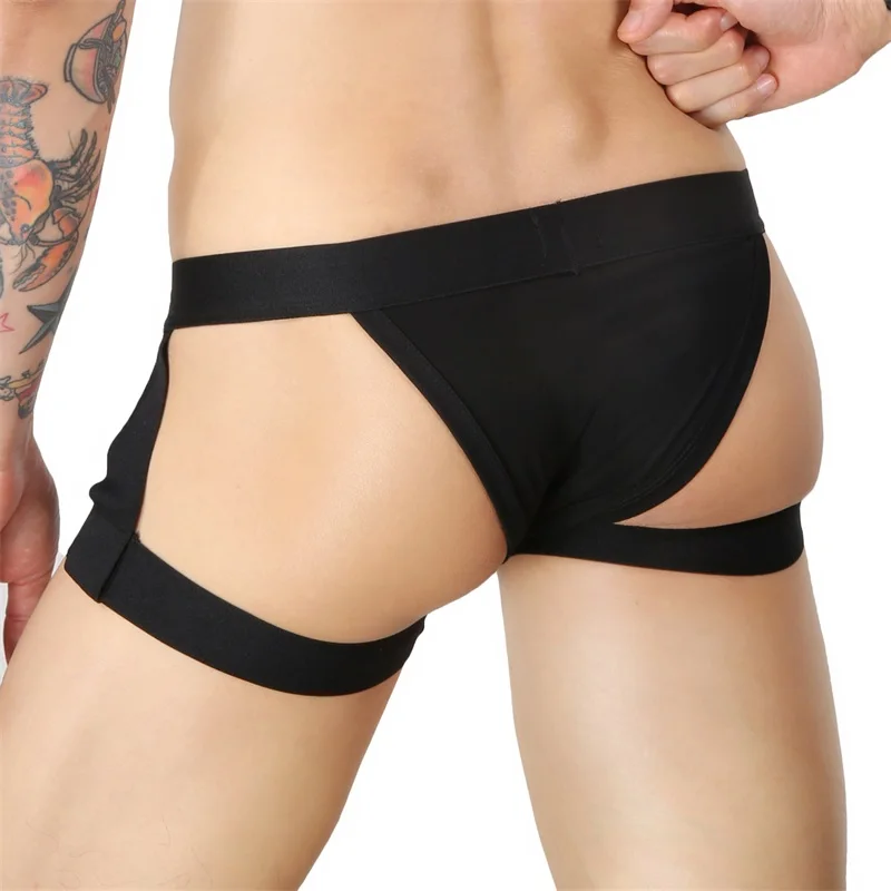 CLEVER-MENMODE Thong Bikini Men Sexy Underwear Leg Harness Belt Strap Panties T-back Bulge Pouch Briefs Underpants Jockstrap