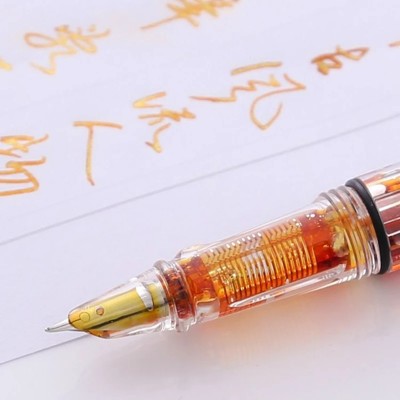 Large Capacity Fountain Pen Fashion Office Plastic Piston Portable Transparent Soft Brush EF Hooded Bent Nib Ink Pen 1 Pc fountain pen