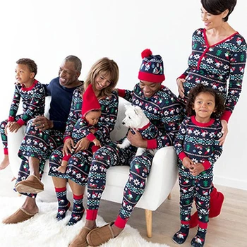 

WENYUJH Family Matching Christmas Pajamas Set Mother Daughter Clothes Print Long Sleeve Pants Father Mother Son Casual Outfits