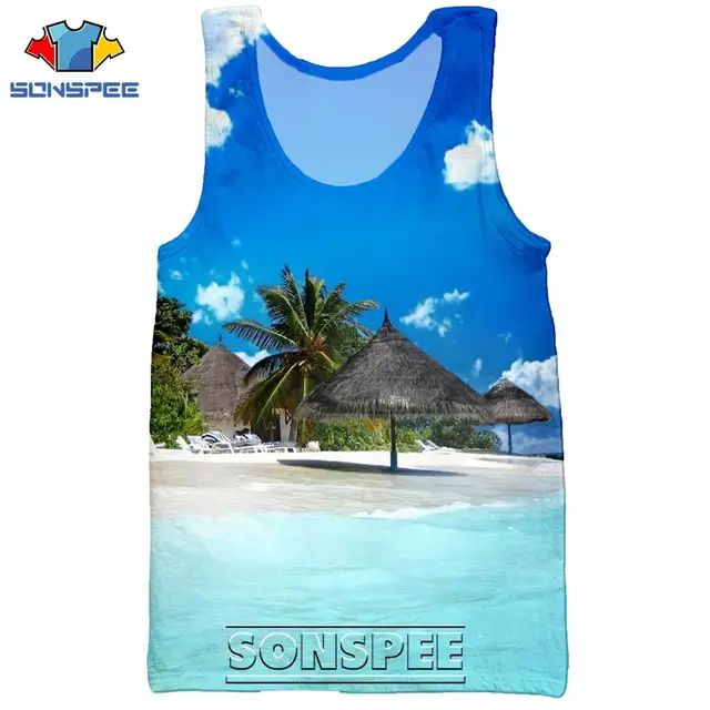 SONSPEE 3D Print Palm Tree Summer Beach Sea Men's Tank Tops Casual Fitness Bodybuilding Gym Muscle Men Sleeveless Vest Shirt 11