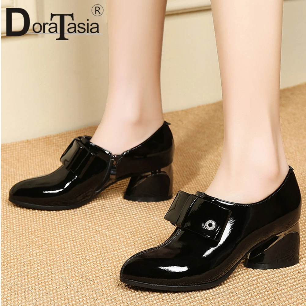 

DORATASIA Spring New Ladies Elegant butterfly-knot Pumps 2020 High Heels Ol Pumps Women Fashion Patent Leather Shoes Woman