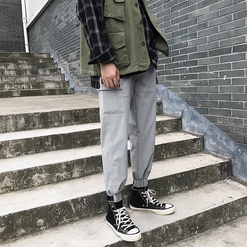 

2020 New Style Handsome Bib Overall Japanese-style Loose-Fit Velcro Closing Solid Color Multi-pockets Workwear Handsome Long Pan