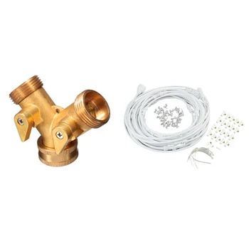 

1 Pcs Hose Pipe Splitter 3/4 Inch Brass 2 Way Valve Splitter & 1Set 15M PE Pipe Misting Cooling System Kit