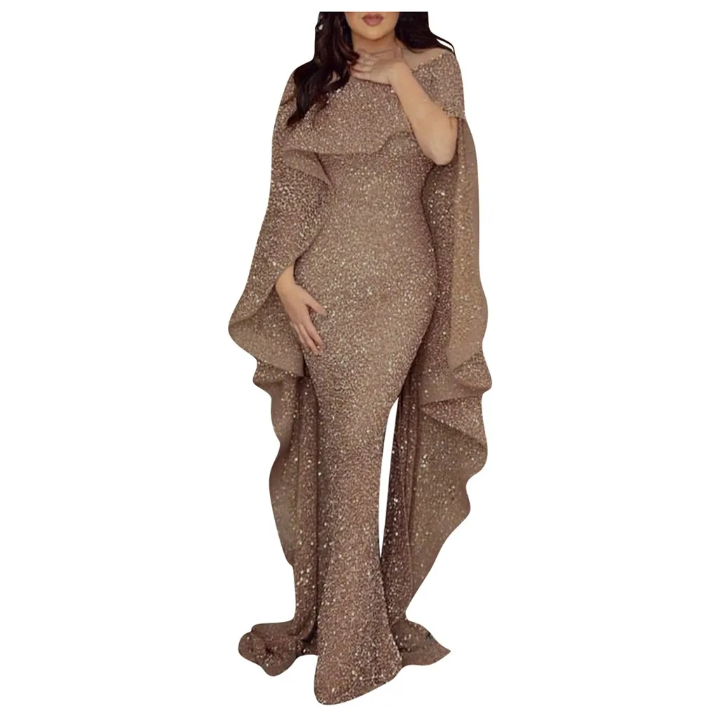 Robe hiver femme sukienka, женское платье, сексуальное, одноцветное, с коротким рукавом, на бретельках, с блестками, длинное, полное, зимнее платье с плащом, vestidos