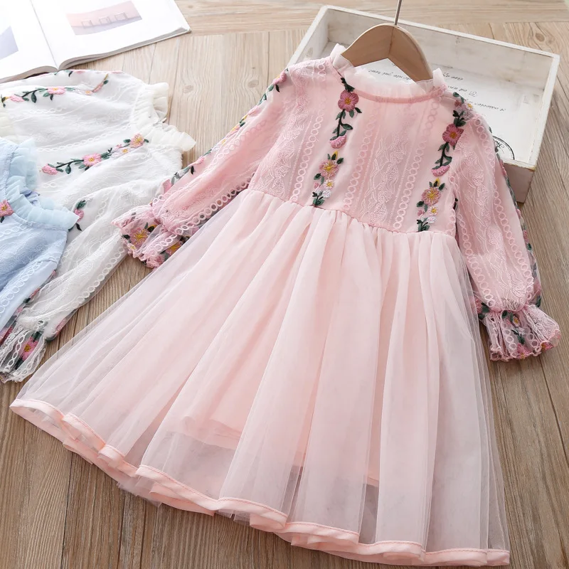 Весеннее платье с вышитыми цветами для девочек, модное высококачественное детское платье принцессы, милая детская одежда