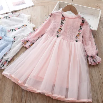 

2020 spring girls embroidery flowers dress fashion high-grade children princess dress cute kids clothing