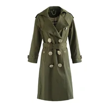 Chaqueta de manga larga ajustada para mujer, abrigo largo y medio con solapa, a la moda, color verde militar, Otoño e Invierno