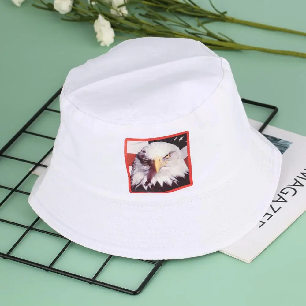 

White Bucket Hat Sea Eagle Fisherman Hats Couple Summer Hip Hop Cap Simple Travel Beach Caps Casquette Casual Boonie Gift Bonnet