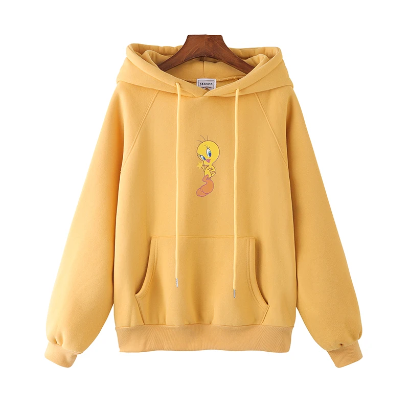 Пушистые толстовки женские kawaii мультфильм печати Рождественская одежда капюшон Толстовка друзья подарок птица печатных harajuku уличная одежда