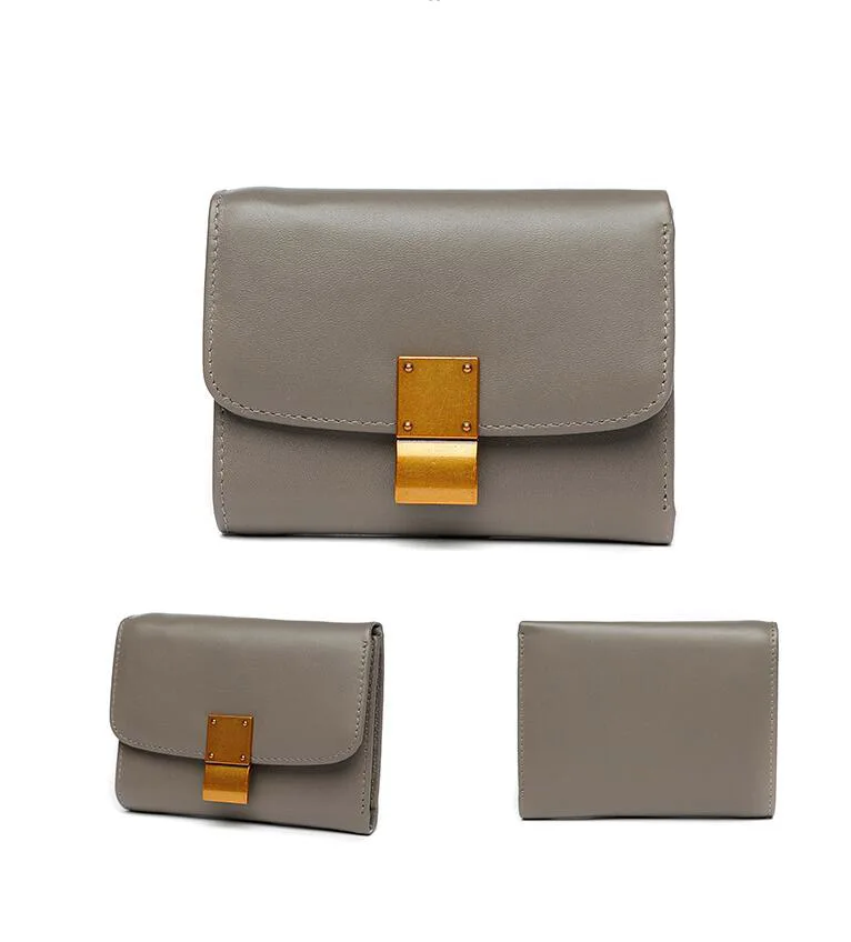 San Maries Solid Cow Leather Long Women Wallet Phone Bag Luxury Brand Wallets Designer Purse Card Holder Clutch Gift Box